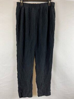 DEAR Cashmere Silk Pants Black Elastic Waist Pockets Tapered Leg
